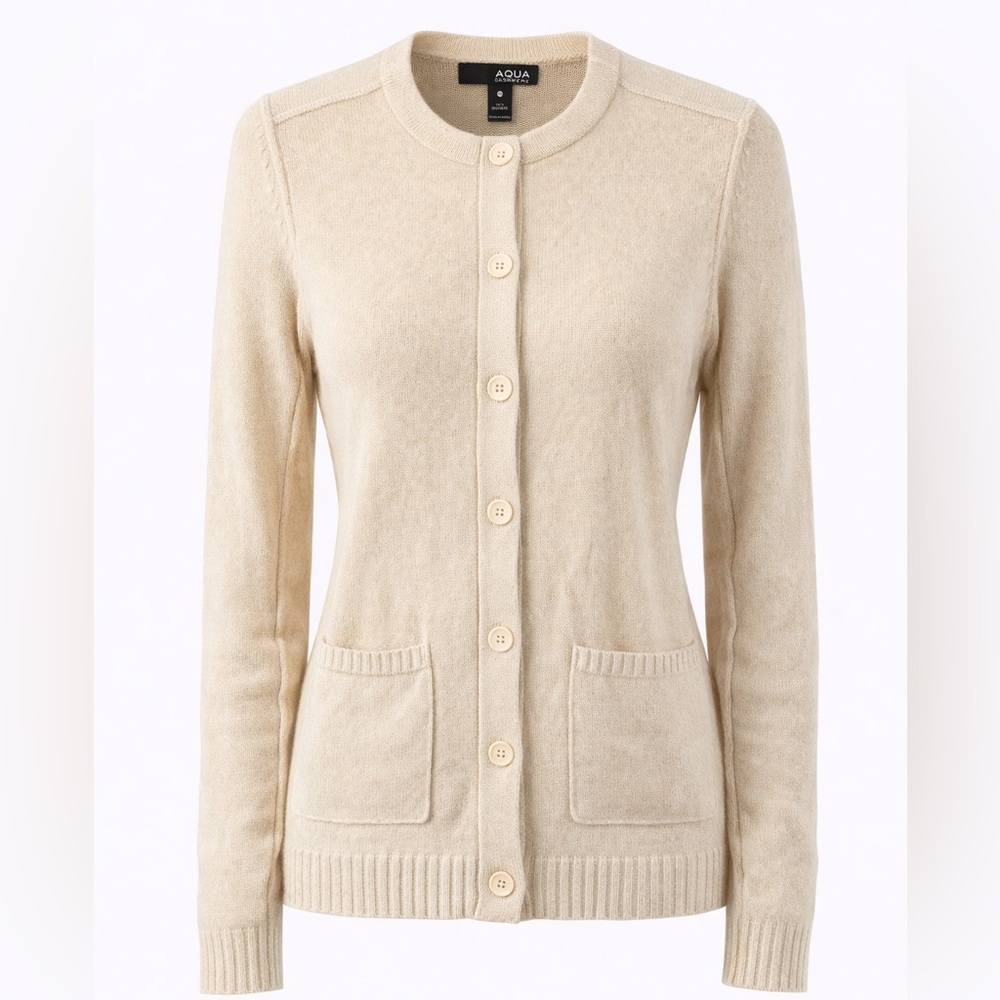 Aqua Cream Oatmeal Women's Cashmere Cardigan XS - Picture 2 of 10